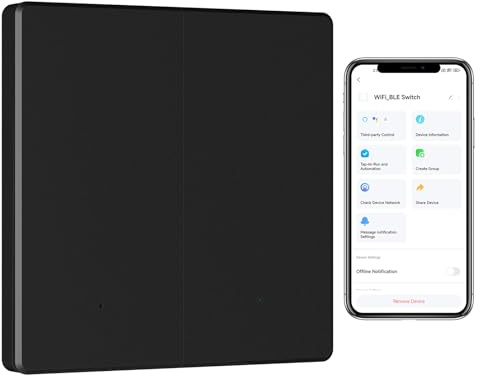 BSEED Smart Light Switches 2 Gang,Alexa Light Switch 1 Way/2 Way or Multi-Way Control by SmartLife APP,Work with Alexa and Google Home,Ultra-Thin,2.4GHz,Black(Neutral Wire Required)