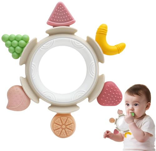 Fruta Mordedor Chupete Regalo Ideal Cosas Bebés Juguete 0 3 6 9 Meses Dentición, Juguetes Sensoriales Silicona Educativo Dientes Masticar, Recién Nacido Niño Niña Navidad Cumpleaños Regalo, Marrón