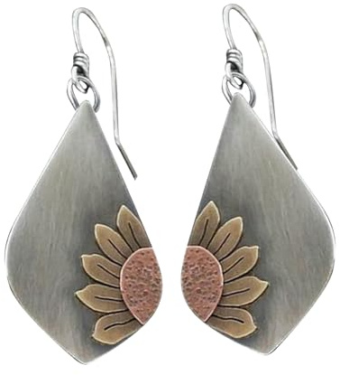 Generisch Echte Silber Ohrringe Boho Ohrringe Silber Blumen Baumeln Ethno für Frauen Mädchen Handgemacht Boho Trendy Vintage Schmuck Gold Earrings (Silver, One Size)