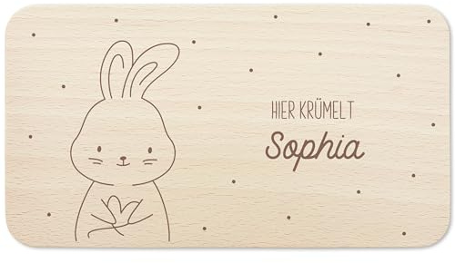 Frühstücksbrettchen Holz personalisiert Hier krümelt Holzbrett für Junge Mädchen Geschenk Baby Taufgeschenk Holzbrettchen Frühstücksbrett mit Gravur (Hase)