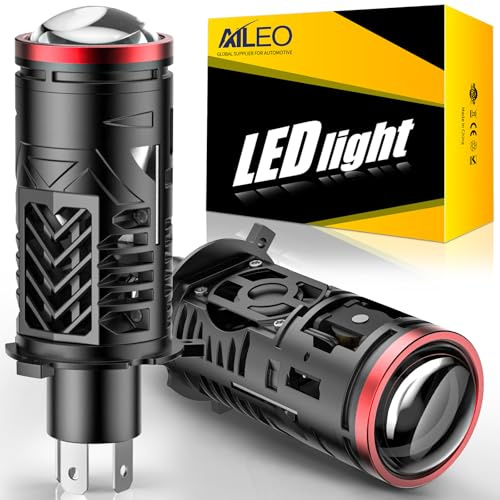AILEO Ampoule H4 LED Phare Mini Projecteur 2ème Génération 20000LM 6000K Blanc, Feux Route/Croisement, Haute Luminosité, Compatible Voiture 12V, Lot de 2