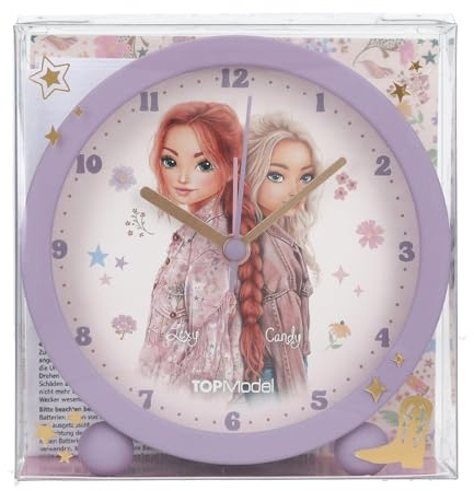 Depesche 13861 TOPModel Cowgirl - Wecker in Lila für Kinder, mit Model-Motiv und Blumen, lautlose Uhr mit Licht-Funktion, inklusive Batterie, Dunkelviolett