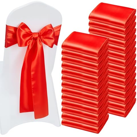 VEVOR Satin Chair Sashes Bows, 100PCS Chair Ribbon Ties Back Sash, 7 x 108 inch, Red Wedding Reception Decoration, for Wedding Ceremony Baby Shower Party Events Banquet Chair Cover Decoration