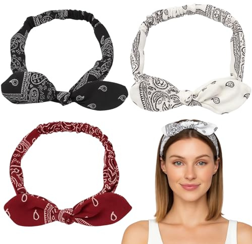90er Jahre Accessoires, 90er Jahre Outfit Damen, Retro Haarband Mit Schleife, Vielseitig Für Yoga, Fitness Und Alltag, Weich Und Bequem (Weiß, Schwarz, Dunkelrot)