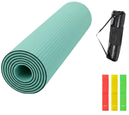 FUN FAN LINE - Yoga- und Pilatesmatte - Rutschfeste Trainingsmatte (170 x 60 cm) | Professionelle Gymnastikmatte für Fitness | Tragbar inkl. Tragetasche (Türkis)