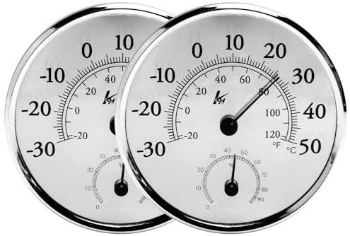 KQDRAVINE Termometro Igrometro Analogico Set da 2 – Misurazione Precisa Temperatura e Umidità Interno Esterno Senza Batterie Grande Quadrante 13 cm da Tavolo o Parete