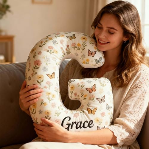 Drawelry Personalisierte Plüsch Kissen mit Buchstabe Name Kopfkissen Letter-Shaped Throw Pillow Sofa Bett Auto Deko Zierkissen Weihnachts Geburtstag Geschenk für Familie Freunde Paar Kinder (C12)