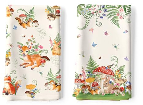 Arquiel Pilze Geschirrtücher 100% Baumwolle 4er-Set 48 x 70 cm | Geschirrtücher aus 100% Baumwolle, Motiv: Pilze; saugfähig und pflegeleicht zum Abtrocknen in der Küche.