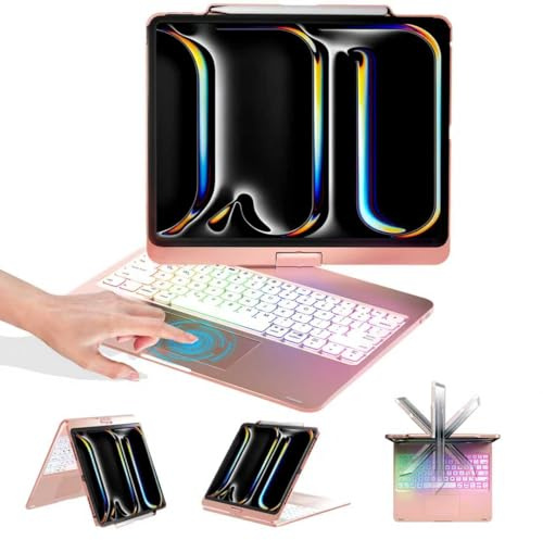 BABG Custodia con tastiera per iPad Air 13 (M3/M2) e iPad Pro 13 (M5/M4), iPad Pro 12,9 (6a/5a/4a/3a generazione) custodia con tastiera, girevole a 360°, Toupad, retroilluminata, ricarica a matita