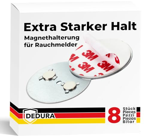 Rauchmelder Magnethalter 8er Set mit extra starken Klebepads – ohne Bohren und Schrauben – Magnethalterung Ø 50mm geeignet für alle gängigen Rauchmelder und Feuermelder – Selbstklebende Befestigung