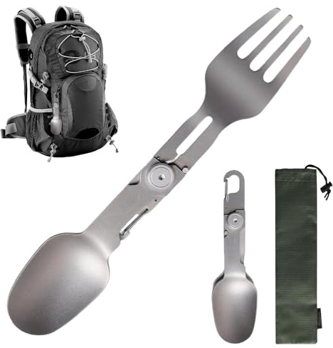 SKJJM Titan Rotating Spork, 2 in 1 Faltbarer Löffel und Gabel für Camping, Drehbarer Göffel aus Titan, Campingkochausrüstung und Zubehör, Camping Besteck Geeignet für Wanderer