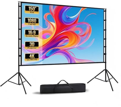 ACSTAB Pantalla de proyector para exteriores con soporte, pantalla de proyector portátil de 150 pulgadas, pantalla de proyección para interiores y exteriores 16:9, pantallas de cine 4K HD con bolsa de