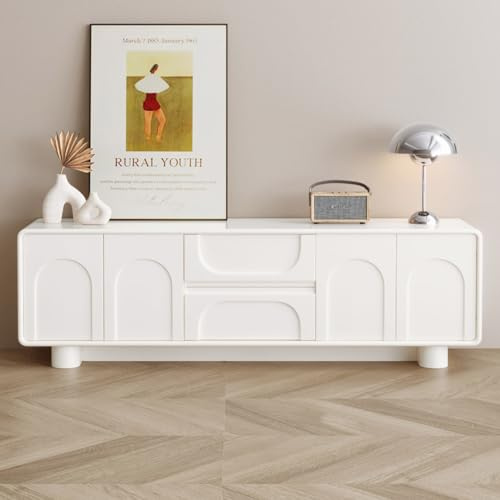 160cm Cream White TV Stand with Drawers & Doors, Modern TV Unit Media Console Cabinet for Living Room, Large Entertainment Centre with Storage Shelves, Scandinavian Minimalist TV Cabinet (Style B)