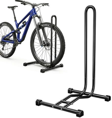 Relaxdays Soporte de Bicicleta Suelo, Ancho de los neumáticos hasta 2,5, Soporte de exhibición de Bicicleta, Rueda Delantera y Trasera, Acero, Negro