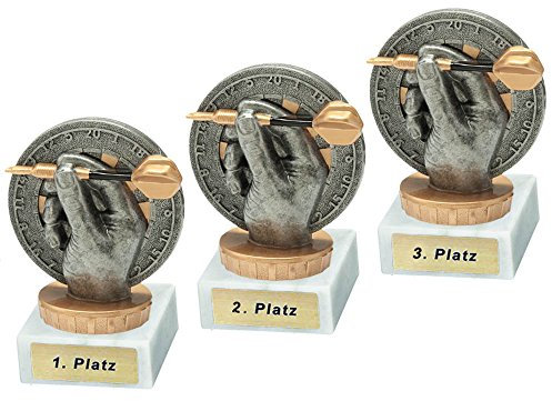 RaRu 3 Dart-Pokale mit Wunschgravur und Resin-Klebefigur