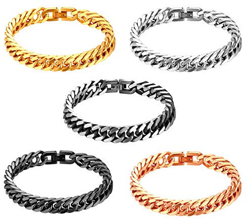 JewelryWe Schmuck 5pcs Herren Armband Edelstahl Panzerkette Armband schwer Glieder Link Kettenarmband 21CM Armkette Armreif Silber Gold Rosegold Schwarz Grau