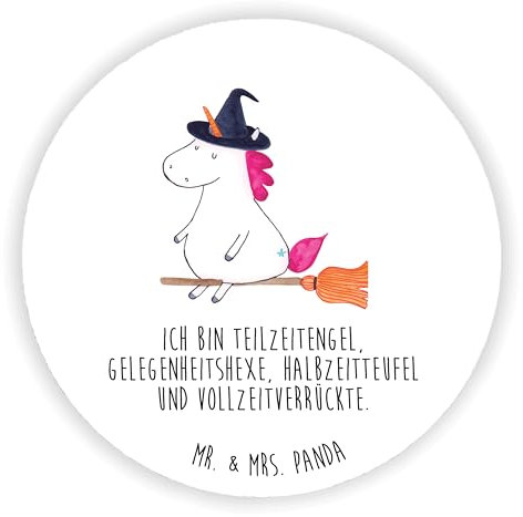 Mr. & Mrs. Panda Rund Magnet Einhorn Hexe - Geschenk, Kühlschrankmagnet, Freundin, Dekomagnet, Whiteboard Magnet, Einhorn Deko, Notiz Magnet,