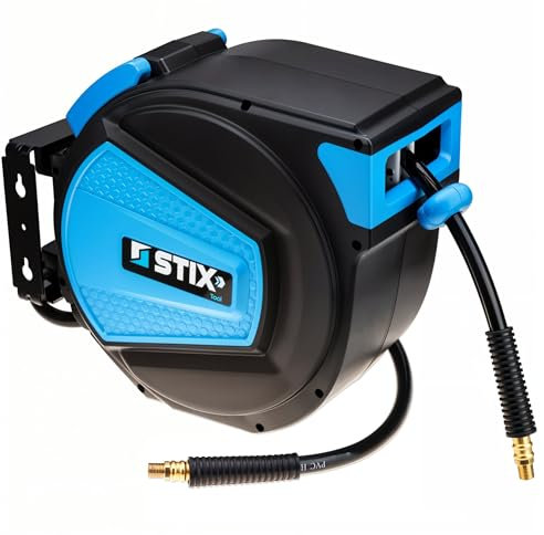 Druckluftschlauchtrommel PVC - Druckluftschlauch mit Aufroller 15m - Schlauchtrommel - Schlauch-Aufroller - Automatik Druckluftschlauch (9,5x15mm)