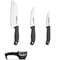 3 Claveles 01734-Set Set Cuchillos, Verduras 9cm + Cocina 13,5cm + Santoku 18cm + Afilador