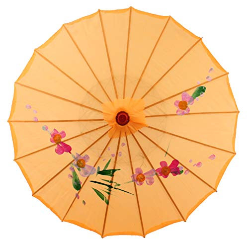 AAF Nommel Sonnenschirm Deko Schirm Kunstfaser wasserfest Bambus Holz Bali Ø 55cm (Gelb)