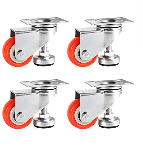 Skelang 4Pcs Swivel Leveling Castor 50mm, Leveling Machine Caster, Retractable Castor Wheel for Industrial Equipment, Workbench, Trolley Dolly, Shopping Cart, Total Load Capacity 150kg