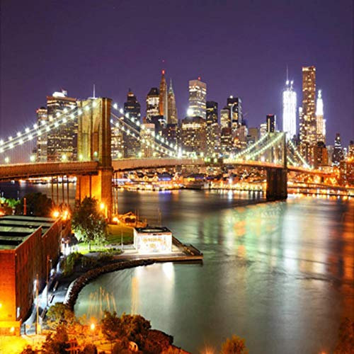 Papier Peint Bois Vue de nuit de la ville de New York Papier Peint Intissé Chambre Salon Restaurant Moderne Décoration Wallpaper 200x140cm