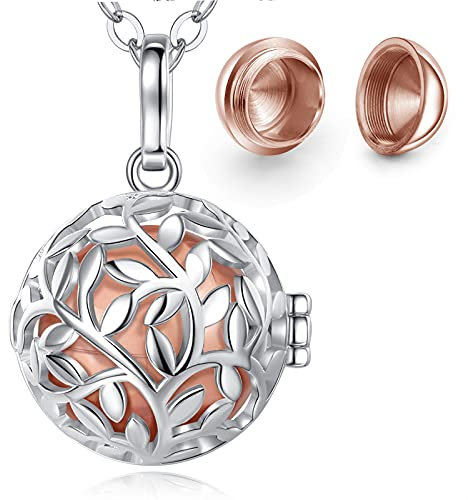 Eudora Colgante de Ceniza Búho Loto Cobre Plateado - Collar de Urna Pluma Vintage Para Mujer, Regalos Originales, 61cm (Árbol de la Vida-Oro Rosa)