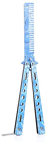 1pc Foldable Butterfly Knife Comb Stainless Steel Practice Training Comb Butterfly Comb Comb Knife Brushes Hairdressing Styling-United States,E