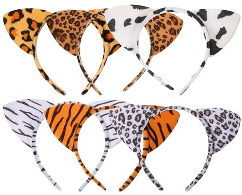 6 Stück Plüsch-Tuch Tier-Cartoon-Haarreifen Katze Tiger Leopard Ohr Halloween Stirnbänder Party Haarschmuck für ädchen Frauen