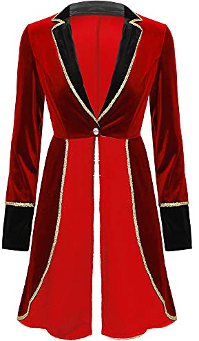 iEFiEL Damen Zirkus Kostüm Vintage Mantel Showman Frack Jacke Ringmaster Uniform Blazer Samt Smoking Halloween Karneval Kostüm A Rot M