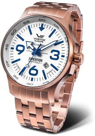 Vostok Europe Herrenuhr mit Edelstahl Gliederband Expedition Nordpol 1 Automatik YN55 595B641-B