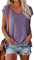 OLIPHEE Femmes Cap Sleeve T-Shirts À Manches Courtes Col en V Casual T-Shirts De Base D'été Lâches (Violet,L)