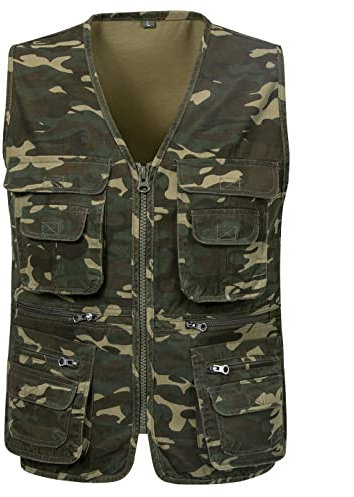 Oralidera Herren Weste Outdoor Wandern Anglerweste Fotografie Freizeitweste Sport Weste Baumwolle Safari Weste mit Vielen Taschen für Jagd Angeln Camping, Camo, XXL