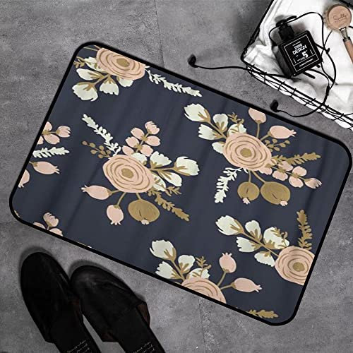 Microfiber Soft Bath Mat 40x60cm,Watercolor Gold Rosa Blush Noisette Modern Rose Floral Pattern Flower Drawn,Non-slip Bathroom Mats Machine-washable, Shower Water Absorbent Bath Rug Durable Floor Mats