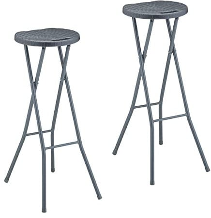 Relaxdays Barhocker, 2er Set, Rattan-Optik, klappbarer Garten Tresenhocker, Kunststoff, Stahl, HBT: 80x34x45 cm, grau