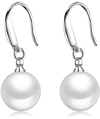 Perlenohrringe silber 925 Hängend Perlen Ohrringe, 10mm Perlen Ohrringe Hängend Silber 925 Ohrhänger Lange mit Perlen für Damen Frauen Mädchen