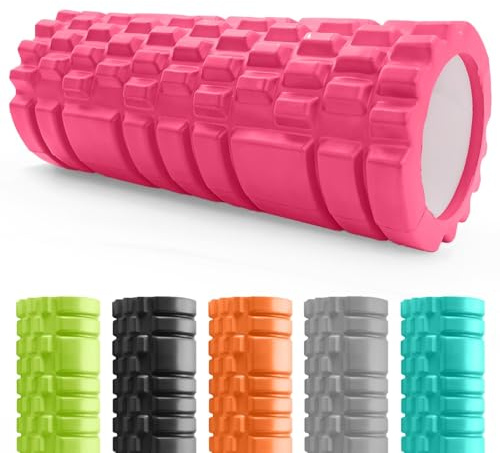 Foam Roller Red with 3 Resistance Level Bands - Lightweight High Density | Relief from Muscle Pain, Fatigue, Improves Tissue Recovery, Leg Roller, Sports Massager, Therapy for Gym, Yoga, Pilates