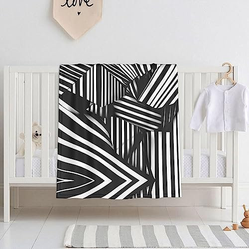 Schwarz-weiße geometrische Linien-Babydecken, Flanell und Velours-Material, leicht, warm genug, atmungsaktiv, keine schädlichen Substanzen, weiche Haptik, geeignet für Babys