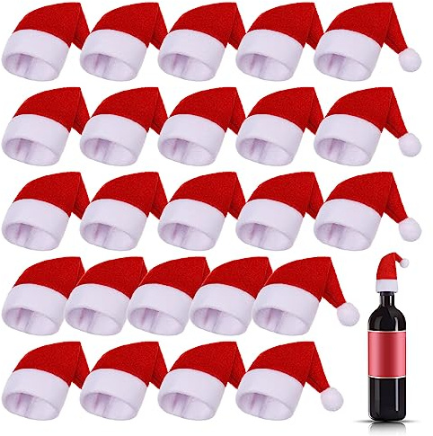 Opopark 24 Stück Mini Weihnachtsmütze, Weihnachtsmann Besteckbeutel, Weihnachts Besteckhalter für Weihnachtsfeier Weinflaschen Süßigkeiten Flasche Tischdeko