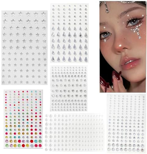 JZK Assorti 2.5mm-6mm auto-adhésif strass gemmes diamant perle autocollant pour maquillage du visage, autocollants pour maquillage du visage, coller sur petit strass pour yeux, argent blanc et coloré