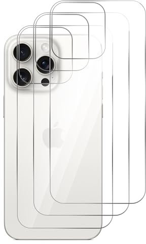GIOPUEY[3 Stück Rückseite Folie Kompatibel mit iPhone 15 Pro Max, iPhone 15 Pro Max Rückseite Schutzfolie, Gehärtetes Glas, Hohe Transparenz, Kratzfest, rutschfest - transparent