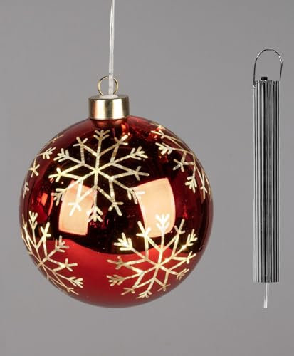 formano Deko-Kugel hängend 10-12 oder 15 cm Rot mit Eiskristall Dekor u. Timer Weihnachten Dekoration Fenster Schmuck (12 cm)