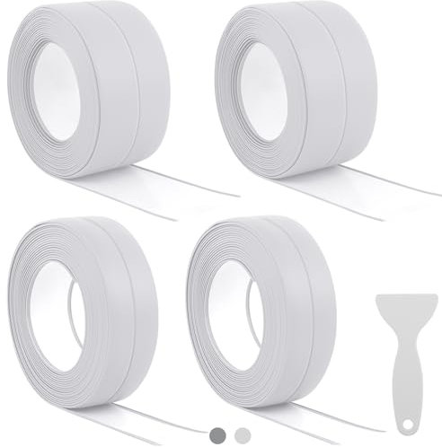 FINEASY 4 Rollen Weichsockelleiste Selbstklebend 38mm&22mm 3,2m, Selbstklebende Abschlussleiste aus PVC, Flexible Knickleiste, Weichsockelleiste für Küche und Badezimmer (Weiß)