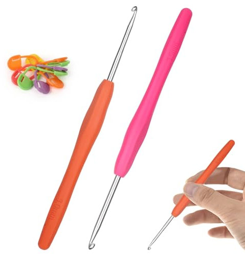 Aeeque 3,0 mm, 3,5 mm Häkelnadel, 2 Stücke Häkelnadel Set, Aluminium Häkelnadeln mit Gummigriff, Leicht TPR Häkelnadeln für Arthritis, Bunt Häkelnadel Metal zum Häkeln Schal, Pullover, Mützen, Kissen
