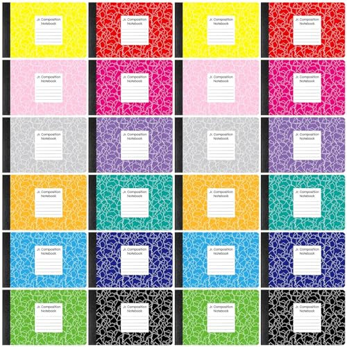 Resurhang Confezione da 24 quaderni Jr. Composition Notebook con copertina in marmo colorato, mezza dimensione 4-7/8 x 7-1/2 pollici Composition Notebook 80 fogli Mini Composition Notebook a righe