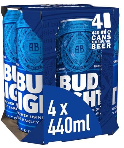 Bud Light Beer, 4 x 440ml cans