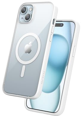 FLOLAB Surtect Tri-Fusion Magnetische Schutzhülle für iPhone 15, schlankes Design, Magsafe-kompatibel, militärischer Rahmen, transparent, arktisches Weiß
