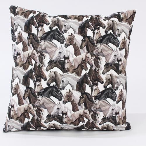 Hans-Textil-Shop Kissenbezug Canvas Baumwolle Motive Muster, Kissen, Kissenhülle, Kopfkissenbezug, Sofakissen, Couchkissen, Dekokissen (Pferde, 40 x 40 cm)