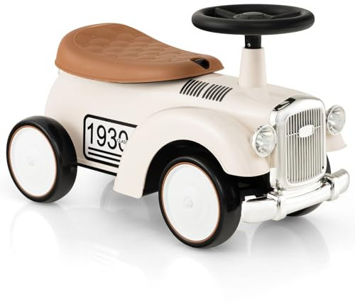 GOPLUS Rutscherauto im Retro-Stil, Rutscherfahrzeug mit ergonomischem Sitz, Stauraum, Soundeffekten & Kippschutz, Rutscher Kinderauto mit Eva-Räder für Kinder von 18-36 Monate (Weiß)
