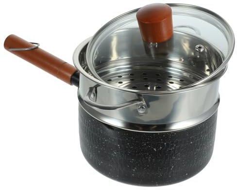 OUNONA 16cm Hammered Nonstick Milk Pot Steamer Basket Enamel Saucepan Mini Cooking Pot for Baby Food and Instant Noodles